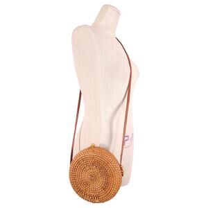 Round Rattan Crossbody Purse Natural